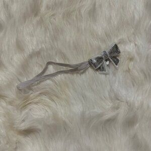 White / Silver Sequin Bow on white Skinny FOE Headband
